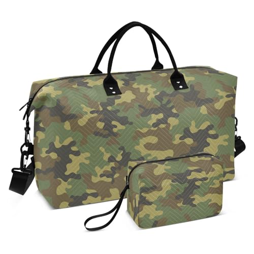 Militärische Camouflage-Reisetasche, Handgepäcktasche, Wochenende, Übernachtungstasche, Sporttasche, Turnbeutel mit verstellbarem Riemen zum Wandern, großes Fassungsvermögen, Military Camo, 1 size von linqin