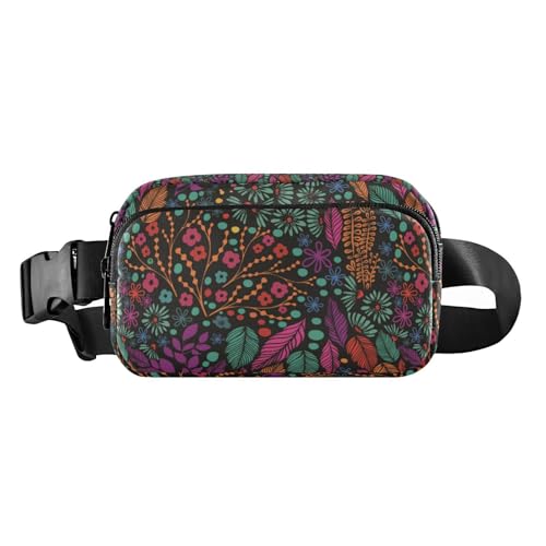 Mini-Bauchtasche mit buntem Wildblumen-Motiv, für Damen, Herren, Teenager, Mini-Gürteltasche mit verstellbarem Riemen für Reisen, Einkaufen, Laufen, Mehrfarbige Wildblumen, 1 size von linqin