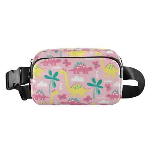 Modische Gürteltasche für Herren und Damen, Motiv: Dinosaurier, mit verstellbarem Riemen, für Reisen, Urlaub, Laufen, Pfirsich-Dinosaurier, 1 size von linqin