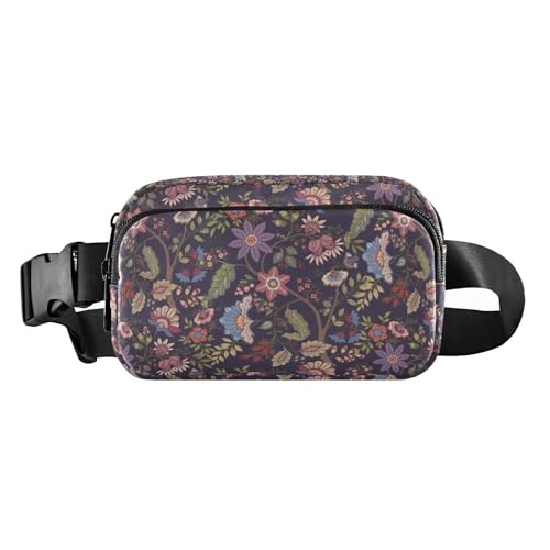 Modische Gürteltasche mit Blumenmuster, Retro-Stickerei, Hüfttasche für Damen und Herren, Mehrzweck-Umhängetasche mit verstellbarem Riemen für Workout, Laufen, Wandern, Blumen-Retro-Stickerei, 1 size von linqin