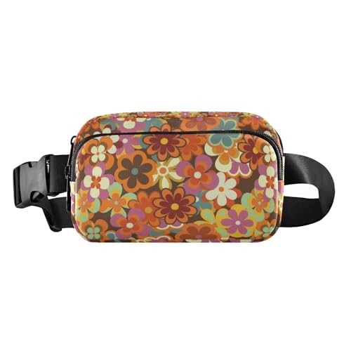 Modische Gürteltasche mit Retro-Blumenmuster, für Damen und Herren, Mehrzweck-Schultertasche, Reisezubehör mit verstellbarem Riemen für Reisen, Einkaufen, Laufen, Retro-Blumen., 1 size von linqin