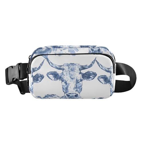 Modische Hüfttasche für Herren und Damen, Motiv: blaue Kuhköpfe, weiß, Mehrzweck-Crossbody-Tasche, Anti-Diebstahl-Hüfttasche mit verstellbarem Gurt, für Reisen, Laufen, Wandern, Blaue Kuhköpfe, 1 size von linqin