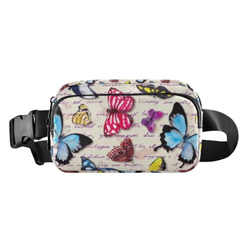 Modische Hüfttasche mit Schmetterlingsmuster, für Damen und Herren, Mehrzweck-Crossbody-Tasche, Diebstahlschutz, Hüfttasche mit verstellbarem Riemen für Einkaufen, Sport, Arbeit, Schmetterlinge Text, von linqin