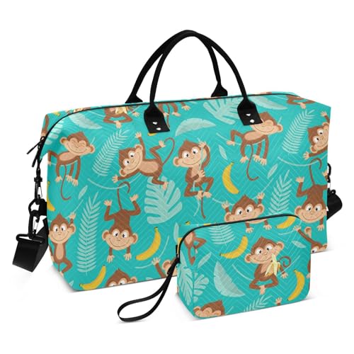 Monkey Große Reisetasche, Wochenendreisen, Übernachtungstasche, Turnbeutel mit verstellbarem Gurt, für Yoga, 2-teiliges Set, Affe, 1 size von linqin