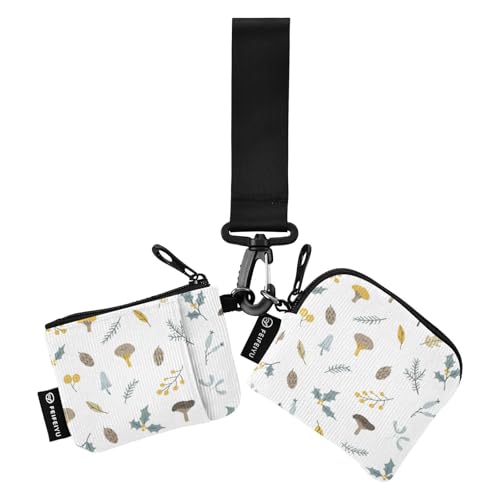 Mushrooms Berries Pine Damen Kartenetuis Kleingeldhalter Niedlich Mode Karte Geld Halter mit Schlüsselanhänger für Arbeit Reisen 2 Stück, Pilze Beeren Kiefer, 1 size von linqin