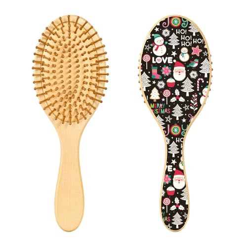 Niedliche Cartoon-Weihnachts-Holzhaarbürste, Holzpaddelbürste für Haare, Holzhaarbürste für Frauen, Massage-Haarbürste von linqin