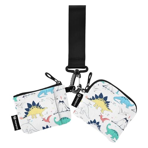 Niedliche Dinosaurier-Geldbörse für Damen, Doppelgeldbörse, Busniess-Kartenetui, dünn, flach, Münztasche, Geldbörse mit Reißverschluss, Münzfach für Arbeit, Reisen, 2 Stück, Süße Dinosaurier, 1 size von linqin