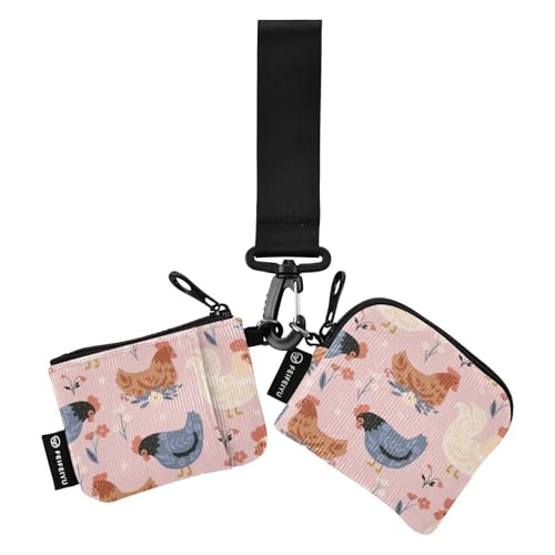 Niedliche Hühner Blumen Damen Kleingeldbörse Kartenetuis Minimalistische Münzgeldbörse Kleingeldhalter mit Reißverschlusstasche für Damen Mädchen 2 Stück, Niedliche Hühner-Blumen, 1 size von linqin