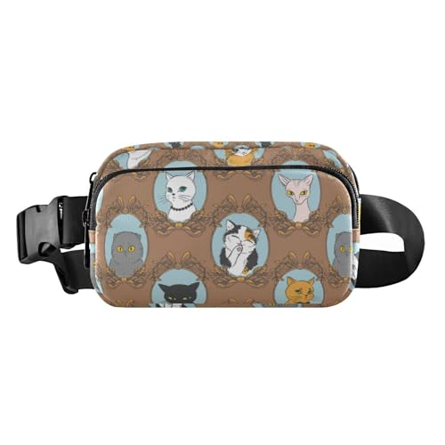 Niedliche Katzen-Cartoon-Mode-Hüfttasche für Männer und Frauen, Mini-Crossbody-Tasche, Anti-Diebstahl-Hüfttasche mit verstellbarem Gurt für Radfahren, Wandern, Fitnessstudio, Niedlicher von linqin