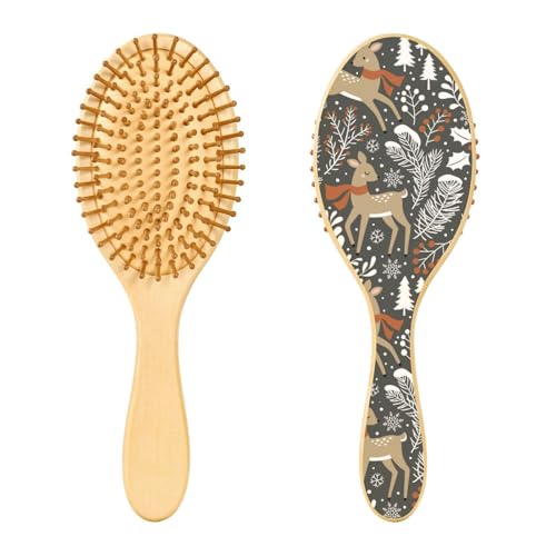 Niedliche Weihnachts-Hirsch-Holz-Haarbürste, Paddel-Haarbürsten für Frauen, Holzhaarbürste, Nachrichtenbürste aus Holz von linqin