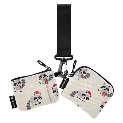 Niedliche Weihnachts-Waschbär-Doppel-Münzgeldbörse, Kreditkartenhalter, Geldbörse, dünn, flach, Reißverschluss, Münzfach mit Reißverschluss, Münzfach für Arbeit, Reisen, 2 Stück, Süßer von linqin