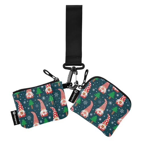 Niedliche Weihnachtswichtel Süßigkeiten Schneeflocken Damen Dual Wallets Busniess Kartenetuis Mini Mode Karte Geld Halter mit Schlüsselanhänger für Frauen Männer 2 Packungen, Zwerge Candy von linqin