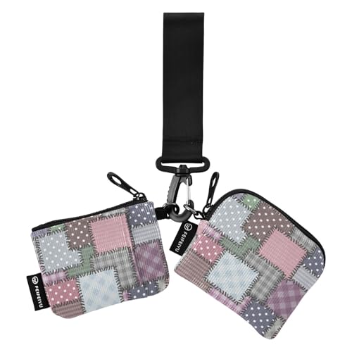 Old School Patchwork Damen Kleingeldbörse Kartenetuis klein abnehmbare Karten-Organizer Geldbörse mit Handgelenkschlaufe für Frauen Männer 2 Stück, Old School Patchwork, 1 size von linqin