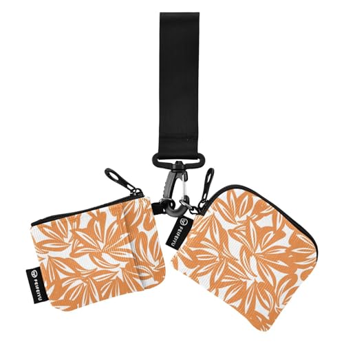 Orange Floral Damen Dual Wallets Busniess Kartenetuis Slim Portable Münzgeldbörse Kleingeldhalter mit Schlüsselanhänger für Damen Mädchen 2 Packungen, Orange Floral, 1 size von linqin