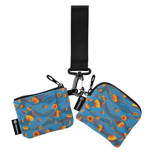Orange Jellyfish Damen Dual Wallets Busniess Kartenhüllen Große Kapazität Visitenkartenhalter mit Handgelenkschlaufe für Männer Frauen 2 Stück, Orangene Quallen, 1 size von linqin