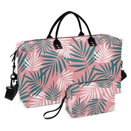 Palmenblätter, Reisetasche, Reisetasche, Übernachtung, Wochenende, Turnbeutel mit Kulturbeutel, für Reisen, wasserdicht, Palmblätter, Rosa, 1 size von linqin