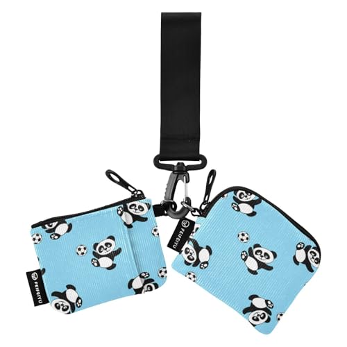 Panda Play Soccer Dual Wristlet Wallets for Women Minimalist ID Card Holders Protector with Zipper Pocket for Work Travel 2 Pcs, Panda Play Soccer, 1 size von linqin
