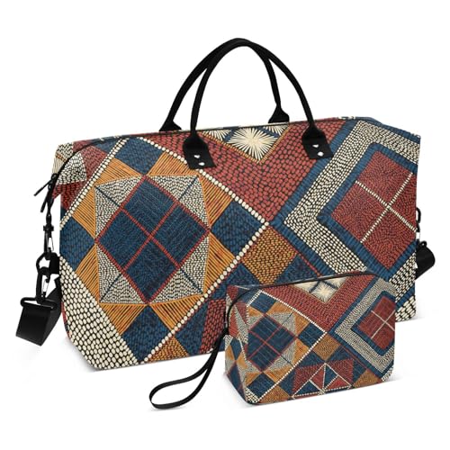 Patchwork-Stil bestickte Reisetasche Reisetasche Turnbeutel Wochenende Übernachtungstasche mit verstellbarem Gurt für Yoga Multifunktional, Patchwork-Stil, 1 size von linqin