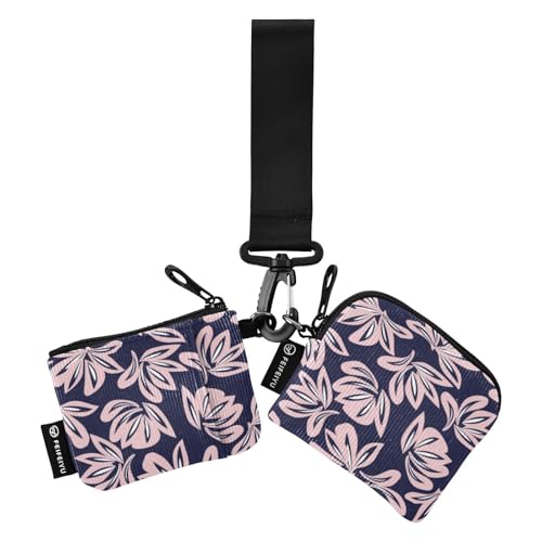 Peach Navy Floral Damen Geldbörsen Kartenetuis Dünn Flach Reißverschluss Wristlet Wallet mit Handgelenkschlaufe für Männer Frauen 2 Packungen, Pfirsich/Marineblau, Blumenmuster, 1 size von linqin