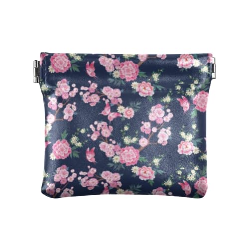 Pink Peonies Pflaume Schmetterlinge Damen Kleine Leder Kleingeld Geldbörse Wasserdicht Mini Make-up Tasche für Mädchen Damen Handtasche, Rosa Pfingstrosen, Pflaume, Schmetterlinge, 4.33"(L) x 3.74"(W) von linqin