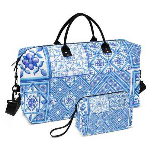 Reise-Handtasche, Motiv: Fliesen, Ornamente, groß, Turnbeutel, Wochenendtasche mit Kulturbeutel für Yoga, multifunktional, Fliesen-Ornamente, 1 size von linqin