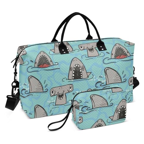 Reisetasche für Übernachtungen, groß, Sporttasche, Sporttasche, Turnbeutel mit verstellbarem Riemen, für Flugzeugreisen, faltbar, Haifischblau, Blau (Shark Blue), 1 size von linqin