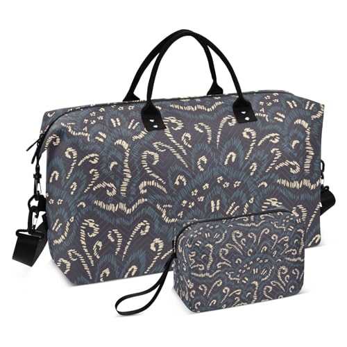 Reisetasche mit Stickerei, Schultertasche, Wochenendtasche, Übernachtungstasche, mit verstellbarem Riemen, für Sport, großes Fassungsvermögen, Blau, Blaue Stickerei, 1 size von linqin