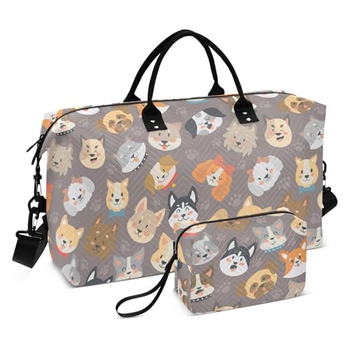 Reisetasche mit niedlichem Cartoon-Tiergesicht, Reisetasche, Wochenendtasche, Sporttasche, Turnbeutel mit verstellbarem Riemen für Sport, große Kapazität, Niedliches Cartoon-Tiergesicht, 1 size von linqin