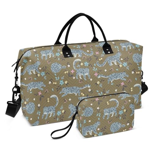 Reisetasche mit niedlichem Leopardenmuster, für persönliche Gegenstände, Turnbeutel mit verstellbarem Riemen für Sport, großes Fassungsvermögen, Niedliche Leoparden-Blumen, 1 size von linqin