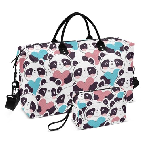 Reisetasche mit niedlichem Panda-Kopf, Wochenendtasche, Reisetasche, Turnbeutel mit Kulturbeutel für Flugzeugreisen, faltbar, Niedlicher Panda-Kopf, 1 size von linqin