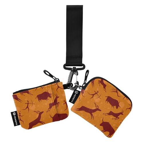 Rock Painting Animal Damen Kleingeldbörse Kartenetuis Slim Portable Zipper Wristlet Wallet mit Reißverschluss Münzfach für Damen Mädchen 2 Packungen, Felsmalerei-Tier, 1 size von linqin