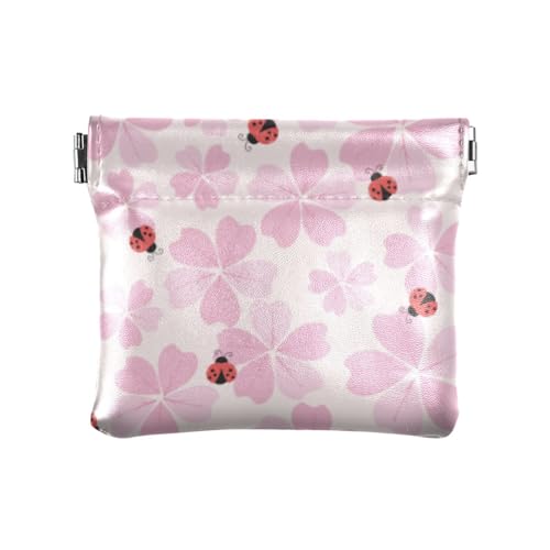 Rosa Blumen Damen Herren Leder Münzgeldbörsen Tragbare Make-up-Tasche Kleingeld Geldbörse für Frauen Jungen Mädchen, Rosa Blumen, 4.33"(L) x 3.74"(W) x 0.39"(H), Classic von linqin