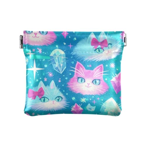 Rosa blaue Katzen Damen Leder Münzgeldbörse Geldbörse Geldbörse Niedlich Make-up Periode Tasche für Mädchen Frauen Damen von linqin