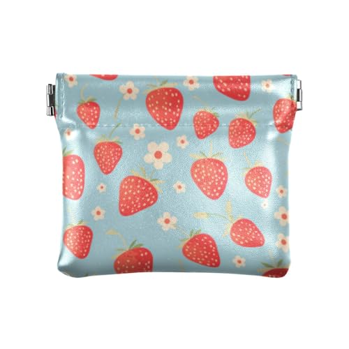 Rote Erdbeeren Blumen Damen Leder Münzgeldbörsen Pouches Portable Mini Geldbörse Geldbörse für Frauen Mädchen von linqin