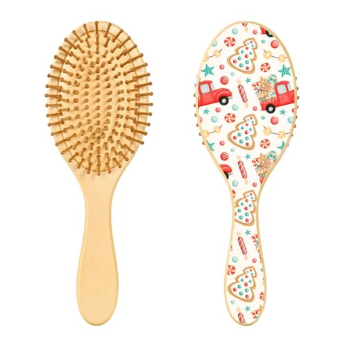 Roter Weihnachts-LKW mit Süßigkeiten, Holzhaarbürsten, Paddel-Haarbürste für Frauen, Holzhaarbürsten für Frauen, Massage-Haarbürste von linqin