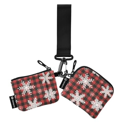 Schneeflocken Büffel Plaid Damen Münzgeldbörsen Kartenetuis Große Kapazität Reißverschluss Geldbörse Münztasche mit Schlüsselanhänger für Arbeit Reisen 2 Stück, Schneeflocken, Büffelkaro, 1 size von linqin