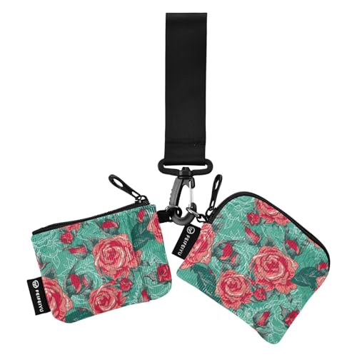 Schöne Rose Damen Münzgeldbörsen Kartenetuis Dünn Flach Reißverschluss Geldbörse Münztasche mit Schlüsselanhänger für Frauen Männer 2 Packungen, Schöne Rose, 1 size von linqin