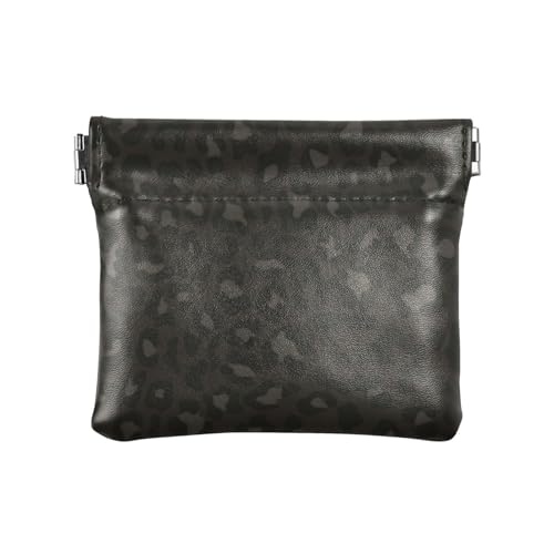 Schwarze Leopardenleder-Geldbörse für Damen, ausgefallene Mini-Kosmetiktasche für Mädchen, Damen Handtasche, Schwarz Leopard, 4.33"(L) x 3.74"(W) x 0.39"(H), Classic von linqin