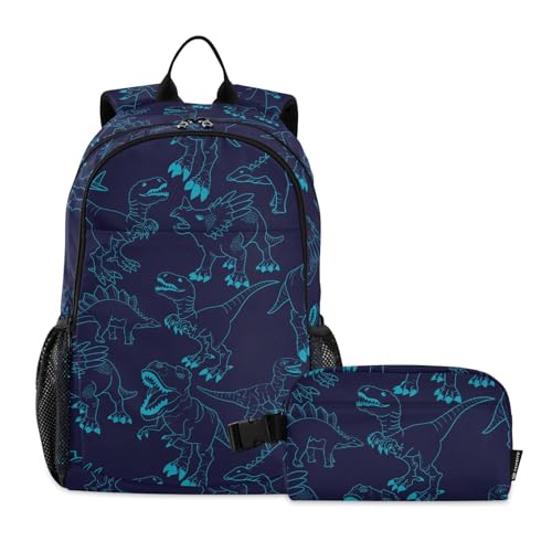 Silhouette Dino Kinder Schulrucksack Jungen Schultasche und Lunchbox Set für Jungen Büchertaschen für Jungen mit Lunchtasche 7-10 von linqin