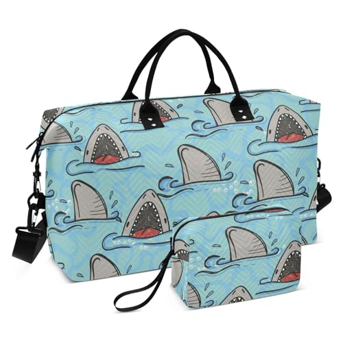 Sketch Shark Große Reisetasche, Schultertasche, Wochenendtasche, Übernachtungstasche, Sport, Turnbeutel mit verstellbarem Riemen für Fitnessstudio, große Kapazität, Sketch Shark, 1 size von linqin