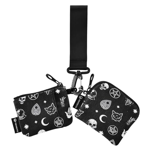 Skull Cat Damen Dual Wallets Busniess Kartenetuis Kompakte Größe Visitenkartenhalter mit Schlüsselanhänger für Arbeit Reisen 2 Packungen, Totenkopf-Katze, 1 size von linqin