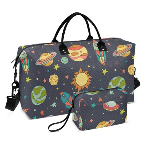 Space Rockets Reise-Handtasche, Schultertasche, Wochenendtasche, Übernachtungstasche, Sporttasche mit verstellbarem Riemen für Workout, große Kapazität, Space Rockets, 1 size von linqin