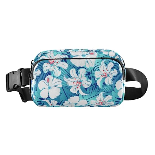 Stilvolle Bauchtasche mit weißem Hibiskus und Blumen, für Damen, Herren, Teenager, kleine Umhängetasche mit verstellbarem Riemen für Reisen, Urlaub, Laufen, Weiße Hibiskusblüten, blau, 1 size Stilvolle Bauchtasche mit weißem Hibiskus und Blumen, für Damen, Herren, Teenager, kleine Umhängetasche mit verstellbarem Riemen für Reisen, Urlaub, Laufen, Weiße Hibiskusblüten, blau, 1 size von linqin