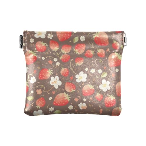 Süße Erdbeeren Blumen Damen Leder Münzbörse Geldbörse Fancy Mini Make-up Tasche für Frauen Mädchen von linqin