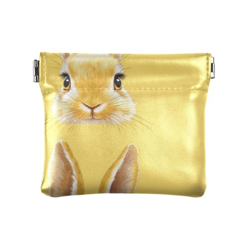 Süße Hasengesichter hellgelb PU-Leder kleine Münze niedliche Make-up-Tasche für Frauen Jungen Mädchen von linqin