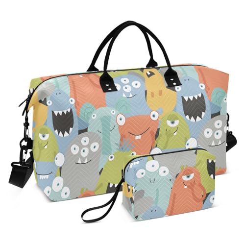 Süße Monsters Reisetasche für Übernachtung, Wochenende, Sport, Turnbeutel mit Kulturbeutel für Flugzeugreisen, wasserdicht, Niedliche Monster, 1 size von linqin