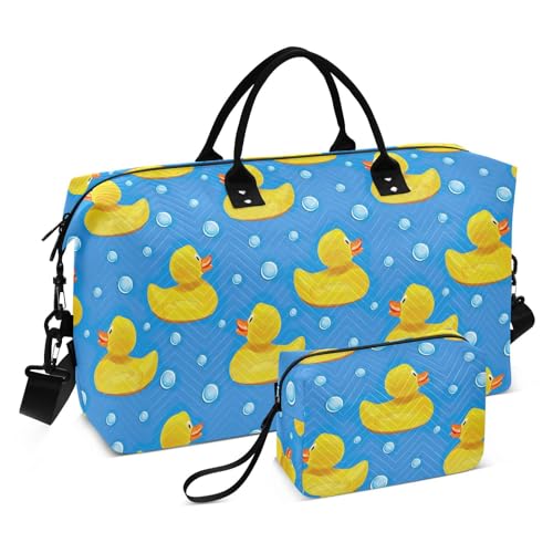 Süße gelbe Gummi-Enten, Reisetasche, Reisetasche, Sporttasche, Turnbeutel mit Kulturbeutel, für Geschäftsreisen, wasserdicht, Niedliche gelbe Gummienten, 1 size von linqin