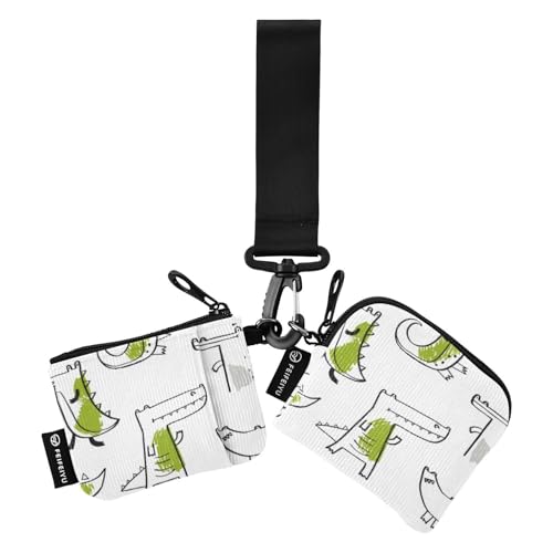 Süße grüne Krokodil-Geldbörse mit zwei Handgelenken, klein, abnehmbare Reißverschluss-Geldbörse mit Reißverschlusstasche für Damen und Mädchen, 2 Packungen, Süßes grünes Krokodil, 1 size von linqin