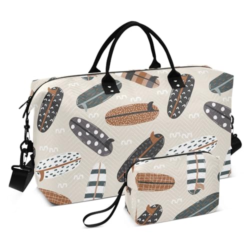 Surfboards Sommer Übergroße Reisetasche Reisetasche Handgepäck Wochenende Übernachtungstasche Turnbeutel mit verstellbarem Gurt für Reisen 2-teiliges Set, Surfbretter Sommer, 1 size von linqin