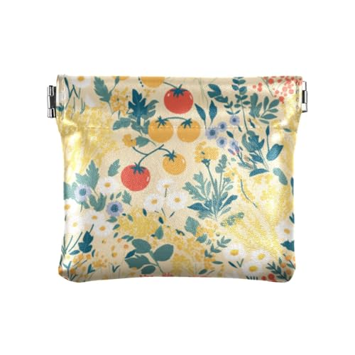 Tomato FLOWERs Damen Kleingeldbörse Leder Kleingeldbörse Einzigartige Mini Kartenhalter Geldbörse für Mädchen Damen Handtasche von linqin